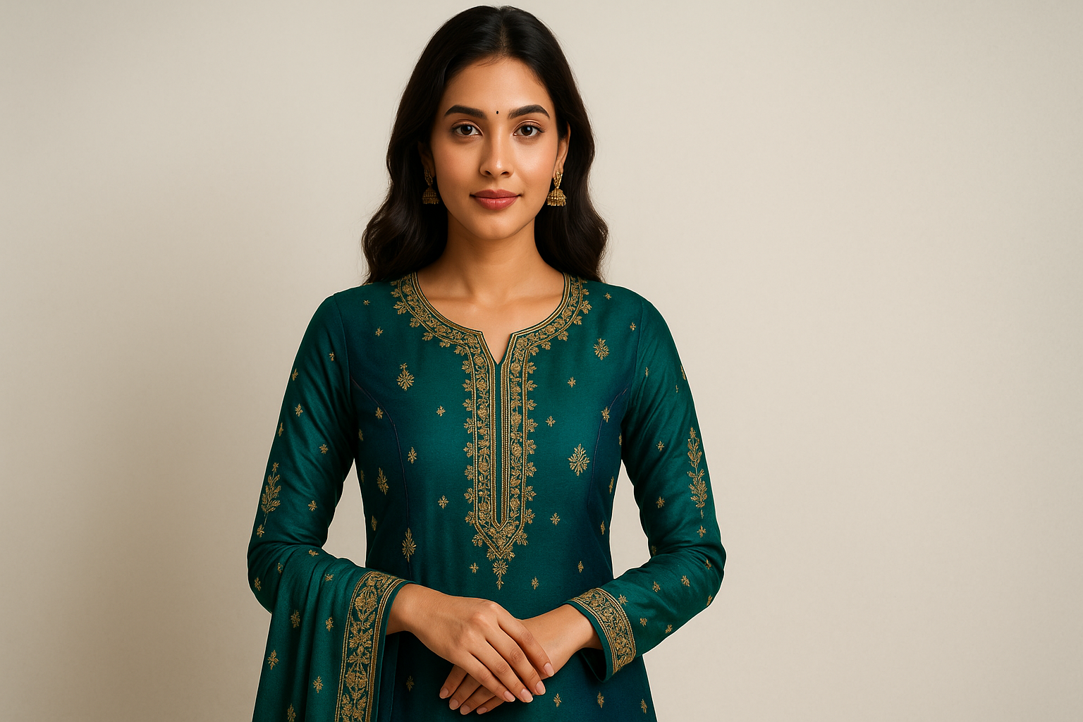 create a girl wearing churidar for image slideshow banner which supports for both image sections in mobile and desktop section create the image according to that